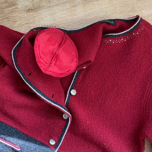 Lindor - Wool Cardigan with Shoulder Pads - Women's US L - Red & Black - Picture 4 of 4